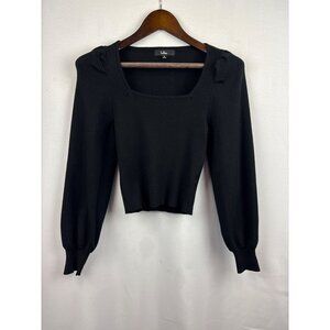 Women’s Lulu’s Small Black Long Sleeve Cropped Shirt with Poofed Sleeves